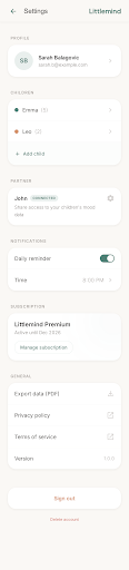 Settings · co-parent invite